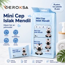 Veroksa Mini Cep Islak Mendil 8 Paket 64 Adet – Taşınabilir Cep Boy, Alkolsüz, 4 Farklı Desen Seçeneği Ile