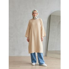 Miostil Reklan Kol Müslin Elbise-Bej
