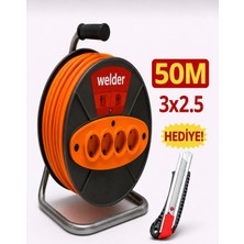 Ys Welder 3 x 2,5 50 Metre Makaralı Seyyar Uzatma Kablosu 4 Prizli ( Dörtlü )