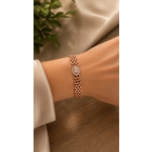 Semtim Kuyumculuk Sertifikalı 316L Çelik Rose Gold Oval Zirkon Taşlı Premium Kadın Bileklik