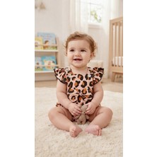Million Babies 2614 Fırfırlı Fiyonklu Leopar Bebek Tulumu Salopet