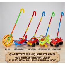 Alpmodel Çın-Çın Teker Hürkuş Uçak Jeep Araba Hayu Helikopter Kanatlı Jeep Baston Saplı Sopalı Itmeli Oyuncak 5 Li Set