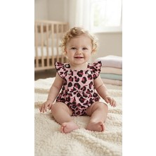 Million Babies 2614 Fırfırlı Fiyonklu Leopar Bebek Tulumu Salopet