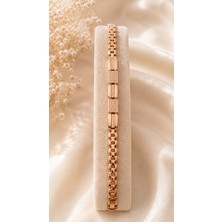 Semtim Kuyumculuk Sertifikalı 316L Çelik Rose Gold Geometrik Çok Sıralı Zirkon Taşlı Premium Kadın Bileklik