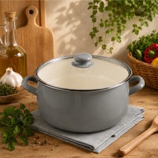 Alev Emaye 24 cm | 6 L | Emaye Tencere | Cam Kapaklı | Pastel Renkli | Yemek Tenceresi