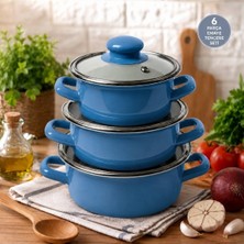 Alev Emaye 3'lü Emaye Tencere Seti | 14-16-18 cm | Cam Kapaklı | 0,8-1,1-1,3 L | Pastel Renkler