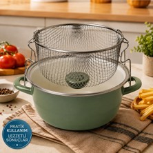Alev Emaye Pastel Renkli Emaye Kızartma Tenceresi | 22 cm Tel Sepetli | Çok Amaçlı | Kızartma, Haşlama, Süzme Tenceresi