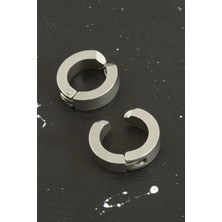 Zero Land Csmo-Tex Gümüş Renkli Kıstırmalı Erkek Çelik Küpe 1,5 cm Gümüş Rengi