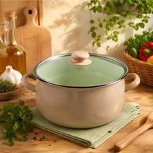 Alev Emaye 24 cm | 6 L | Emaye Tencere | Cam Kapaklı | Pastel Renkli | Yemek Tenceresi