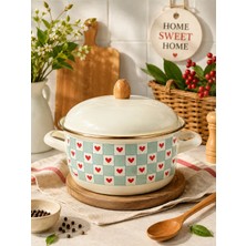 Alev Emaye 22 cm Emaye Kızartma Tenceresi Telli | Kalp Desenli | Ahşap Saplı | Derin Kızartma Tenceresi | Sağlıklı & Şık
