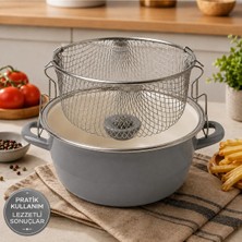 Alev Emaye Pastel Renkli Emaye Kızartma Tenceresi | 22 cm Tel Sepetli | Çok Amaçlı | Kızartma, Haşlama, Süzme Tenceresi