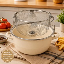 Alev Emaye Pastel Renkli Emaye Kızartma Tenceresi | 22 cm Tel Sepetli | Çok Amaçlı | Kızartma, Haşlama, Süzme Tenceresi