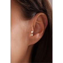 Gianfranco 14 Ayar Altın Taşlı Sallantılı Kelebek Tragus Küpe