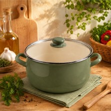 Alev Emaye 24 cm | 6 L | Emaye Tencere | Cam Kapaklı | Pastel Renkli | Yemek Tenceresi