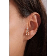 Gianfranco 14 Ayar Altın Taşlı Sallantılı Nal Tragus Küpe