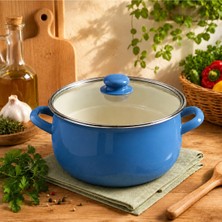 Alev Emaye 24 cm | 6 L | Emaye Tencere | Cam Kapaklı | Pastel Renkli | Yemek Tenceresi