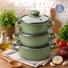 Alev Emaye 3'lü Emaye Tencere Seti | 14-16-18 cm | Cam Kapaklı | 0,8-1,1-1,3 L | Pastel Renkler