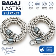 2’li Bagaj Lastiği 90 cm Metal Kancalı Esnek Yük Sabitleme ve Taşıma Lastiği