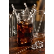 Heda Porselen 6'lı 420 ml Pipetli Isıya Dayanıklı Cam Bardak - Kutu Kola Şekilli Meşrubat Bardağı Soğuk Içecekler