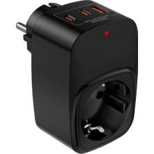 Hype Store Akım Korumalı Priz 1x Priz, 2x Type-C, 1x USB Port Çıkışlı Tekli (Siyah)