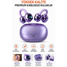 Ayers Premium Küpe Tipi Kablosuz Bluetooth Kulaklık, Dijital Şarj Göstergeli, Enc Net Görüşme, 3,8 G Hafif Esnek Kulak Kancası, Ipx5, Type-C Şarj, Kadın Erkek Tws Kulaklık