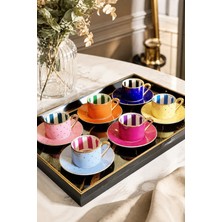 Onedekor 6 Kişilik Porselen Renkli Puantiye Kahve Fincanı 90 ml