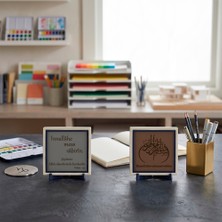 Miaju Çalışma Masası ve Ofis İçin Sabır Ayeti Tasarımı ve Damla Hat Bismillahirrahmanirrahîm Takımı 10x10 cm, Açık Kahve - Kül Gri