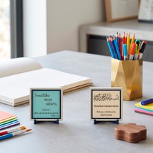 Miaju Modern ve Şık Mekânlar İçin Bakara Suresi Kombini ve Çevirili Besmele İkili Aksesuar Seti - Kalıcı Hatıralık 10x10 cm, Pudra - Turkuaz