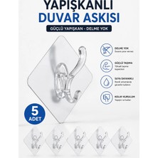 Lataris Şeffaf Kendinden Yapışkanlı Duvar Askısı 6x6 cm Delmesiz Güçlü Banyo Mutfak Askılığı Suya Dayanıklı 5 Adet