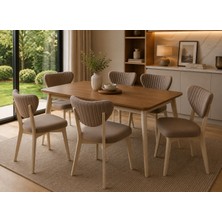 Formet Luxury Sandalye Kahve Kumaş Bej Ayak 4 Adet