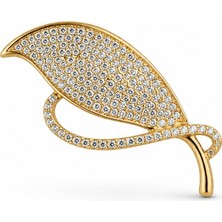 Serelya Gold Renk Zirkon Taşlı Yaprak Model Broş