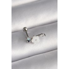 İlk El Grup Ieg™  316L Çelik Gümüş Renk Zirkon Taş Detay Beyaz Çiçek Model Tragus Piercing ILKEL-GRP593