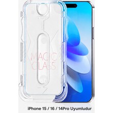 Powerfox iPhone 15/16/14PRO Uyumlu [magic Box] Toz Bırakmayan Kolay Takma Aparatlı | 9h Gerçek Cam Ekran Koruyucu
