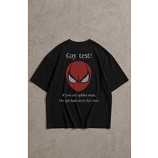 Fuddy Moda Unisex Gay Test Sırt Baskılı Tişört, Oversize Komik Şaka Temalı Tshirt