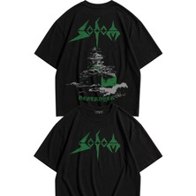 Fuddy Moda Unisex Sodom Sırt Baskılı Tişört, Oversize Rock Band Temalı Tshirt