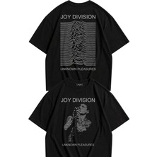 Fuddy Moda Unisex Joy Division Unknown Pleasures Sırt Baskılı Tişört, Oversize Rock Band Temalı Tshirt
