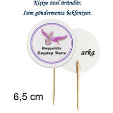 Tasarı Mağazası 10 Adet Kişiye Özel Pembe Leylekli Hoşgeldin Bebek Baskılı Kokteyl Kürdanı 6,5 cm - Baby Shower Partisi -2