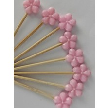Tasarı Mağazası 20 Adet Pembe Papatya Boncuklu Pasta Kürdanı 6,5 cm - Çiçekli Kokteyl Kürdanı