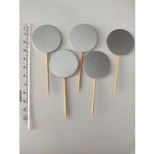 Tasarı Mağazası 10 Adet Dekoratif Parlak Gümüş Yuvarlak Karton Pasta Kürdanı 6,5 cm