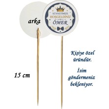 Tasarı Mağazası 15 cm Uzun Kürdan - 10 Adet Dekoratif Kişiye Özel Kral Taçlı Sünnetimize Hoşgeldiniz Baskılı Kürdan 123