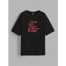 Palmira Demir Baskılı Oversize T-Shirt - Siyah - Siyah / S