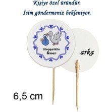 Tasarı Mağazası 10 Adet Kişiye Özel Mavi Bebek Taşıyan Leylek Hoşgeldin Bebek Baskılı Pasta Kürdanı - Baby Shower Partisi-3