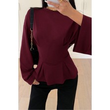 Cool Tarz Kadın Pilet Bel Oturtmalı Peplum Detaylı Uzun Kollu Bluz