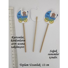 Tasarı Mağazası 10 Adet 9 cm Dekoratif Mavi Karton Bebek Pusetli Baby Shower Baskılı Pasta Kürdanı