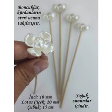 Tasarı Mağazası 5 Adet 15 cm Dekoratif Krem Lüks Incili Lotus Çiçek Çubuklu Boncuk 20 mm