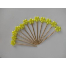 Tasarı Mağazası 20 Adet Sarı Papatya Boncuklu Pasta Kürdanı 6,5 cm - Çiçekli Kokteyl Kürdanı