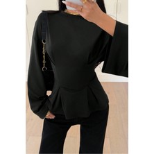 Cool Tarz Kadın Pilet Bel Oturtmalı Peplum Detaylı Uzun Kollu Bluz