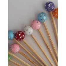 Tasarı Mağazası 50 Adet Dekoratif Renkli Yıldız Desenli Top Boncuklu Pasta Kürdanı 6,5 cm - Yılbaşı Kürdanı