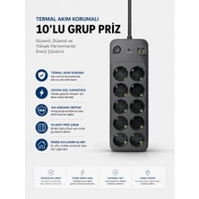 Uslucan Alışveriş Termal Akım Korumalı USB Type-C Girişli 10'lu Grup Priz 2500W Güç Kapasitesi (Kopya)