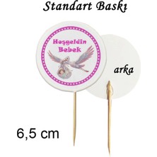 Tasarı Mağazası 10 Adet Pembe Bebek Taşıyan Leylek Hoşgeldin Bebek Kokteyl Kürdanı 6,5 cm - Baby Shower Partisi-5-Standart Baskı